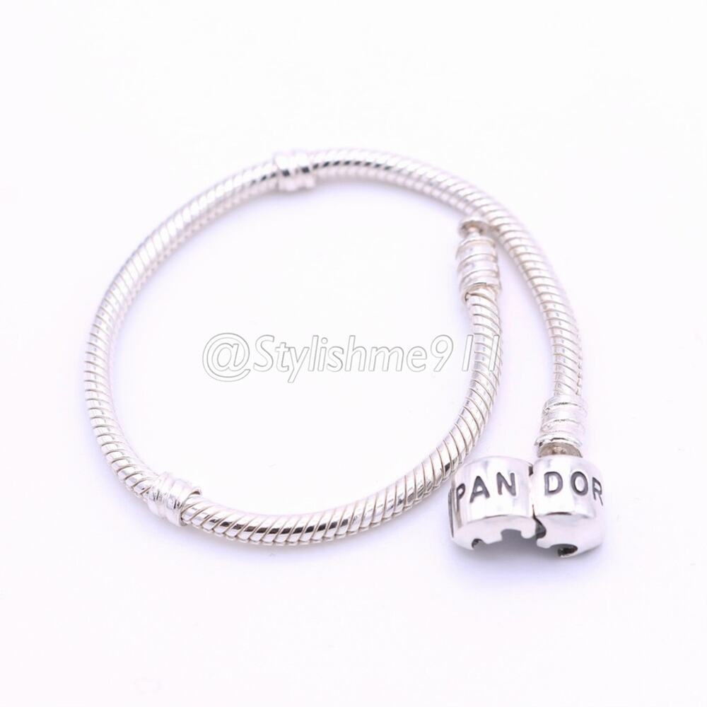 Authentic PANDORA Sterling Silver Barrel Clasp Charm Bracelet/ Old Style - Picture 6 of 9